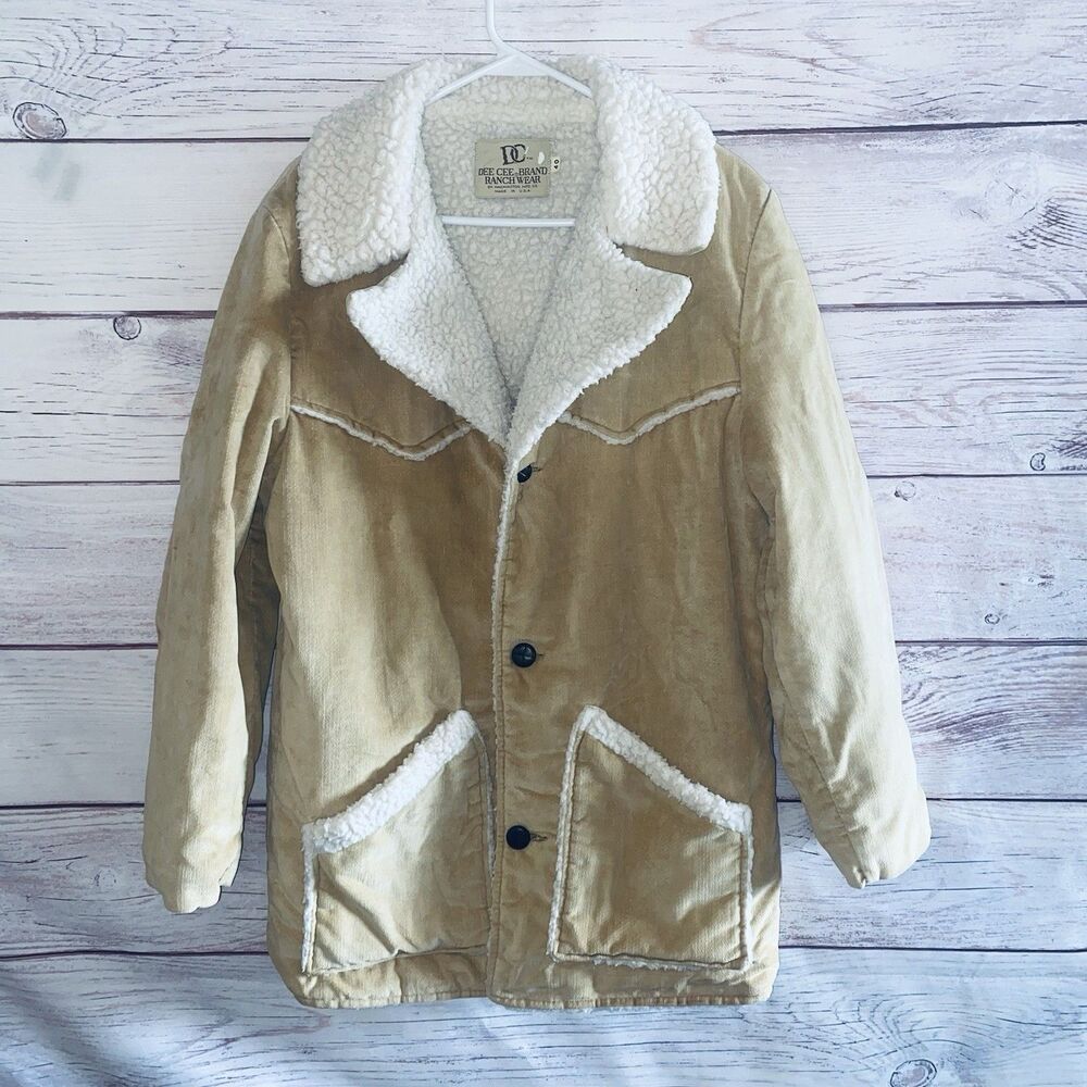Vintage 70s Dee Cee Ranchwear Mens 40 Sherpa Lined Corduroy Western Coat M